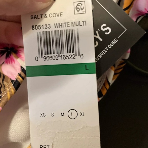 Salt + Cove Women's Tropic Time Printed Cinch-Back Bikini Bottoms Pink Large (N) - Picture 3 of 3